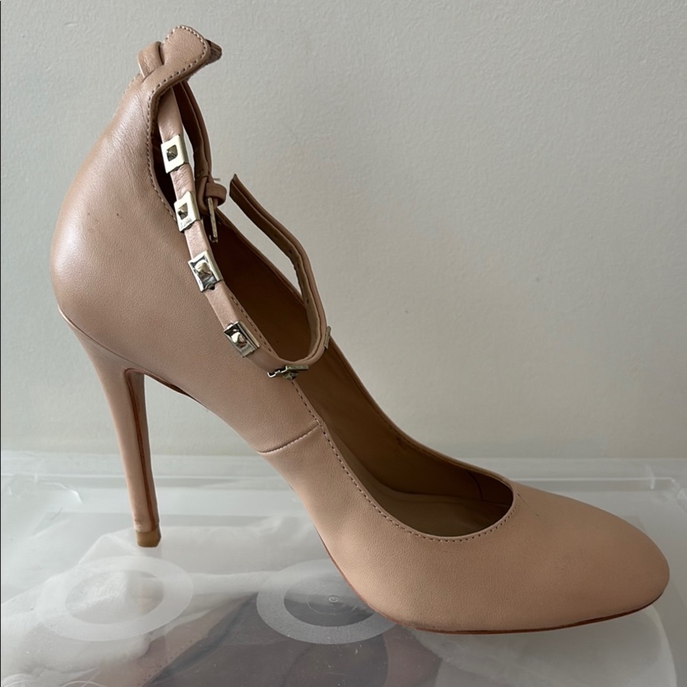 Zara Nude High Heel Pumps with Studded Strap